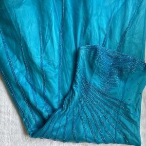 Cache vintage Blue Beaded Strapless formal prom dress